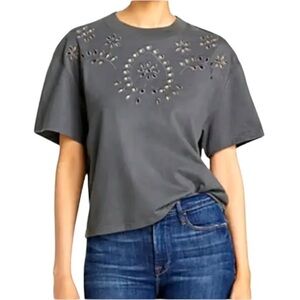 Rails Byrdie Eyelet Tee Size L Vintage Black Gray Embroidered 100% Cotton Top